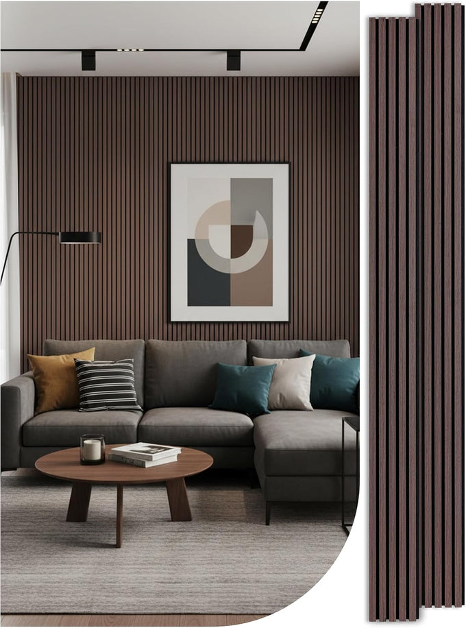 Mollywell Wood Panels for Wall, Walnut, 2 Pcs, 108x8 in