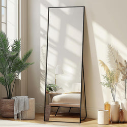 Delma Full Length Mirror with Stand, Black Floor Mirror