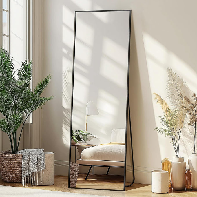 Delma Full Length Mirror with Stand, Black Floor Mirror