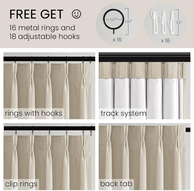 Topfinel Oatmeal Pinch Pleated Curtains Blackout for Living Room Linen Textured Draperies with Blackout Liner High End Tailored Look Farmhouse Aesthetic 80 Inches 2 Panels Set Oatmeal 40" W*80" L