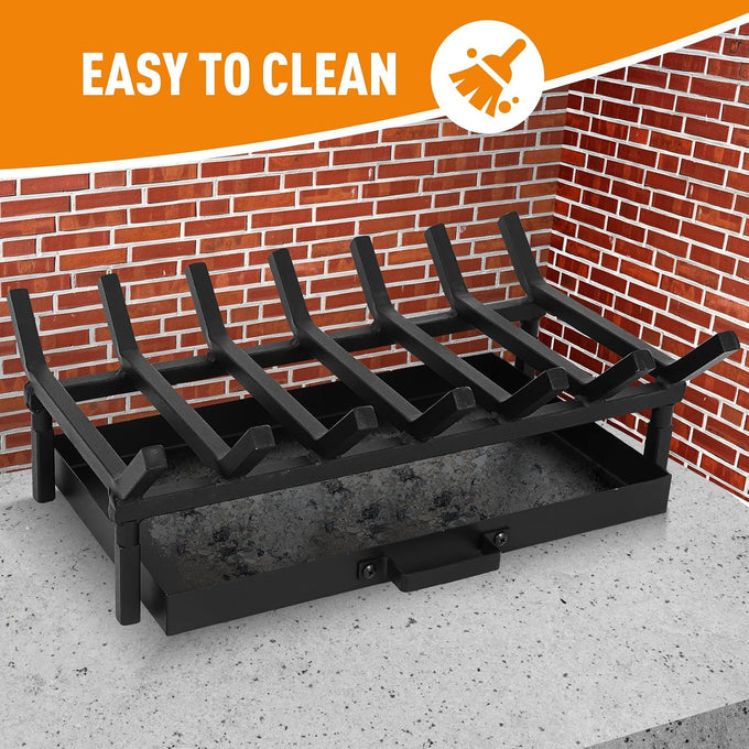 Fireplace Grate with Ash Pan & Log Holder, 20 inch
