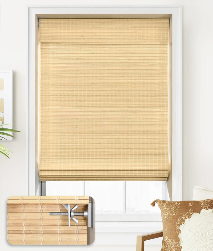 LazBlinds No Drill Bamboo Roman Shades, 38x64, DP-Natural