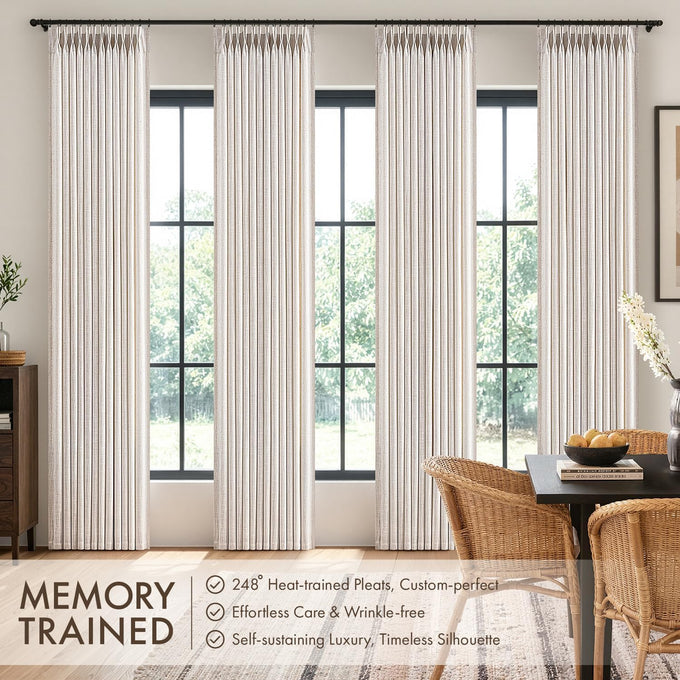 MIULEE 4 Panels Set Pinch Pleated Linen Curtains 96 Inch Long Natural