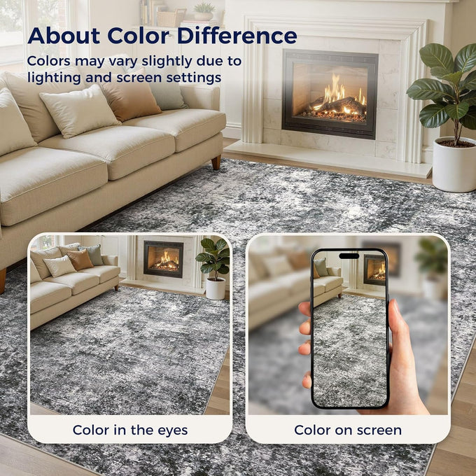 DMOYEST Area Rug Living Room Rugs 9x12 Washable Abstract Grey Carpet