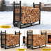 AMAGABELI GARDEN & HOME 31in Large Firewood Rack With Fireplace Tools Set Wrought Iron Indoor Outdoor Kindling Log Holder Heavy Duty Wide Wood Storage Log Rack Accessories Shovel Poker Tongs Broom