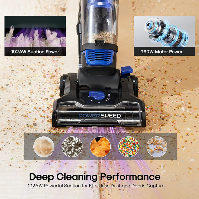 Eureka Lightweight Powerful Upright Vacuum Cleaner for Carpet and Hard Floor, PowerSpeed, New Model,Blue,black/New Model