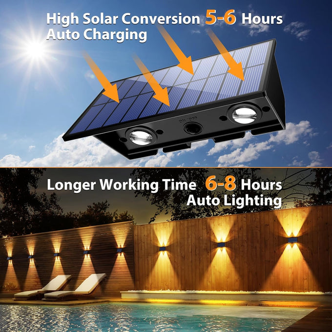 Solar Fence Lights Outdoor,5 Color Modes Up & Down Solar Wall Lights,12Pack