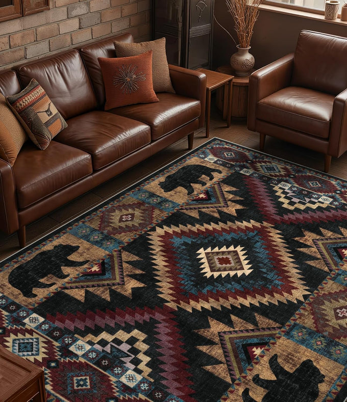 YIHOUSE Washable Rustic Cabin Area Rugs 5x7 Brown