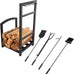 Lavish Home Fireplace Tool Set and Log Rack, Matte Black, 5-Piece-Set