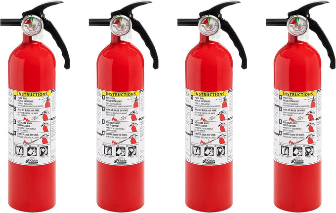 Kidde Fire Extinguisher for Home, 1-A:10-B:C, Dry Chemical Extinguisher, Red, Mounting Bracket Included, 4 Pack