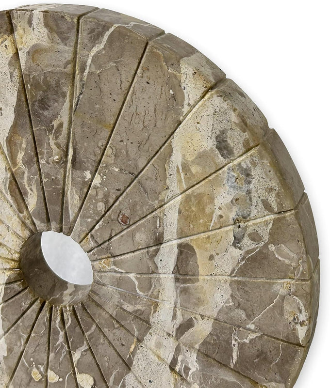 Helios Wheel - Sculptural Beige and White Marble Decorative Object - Tabletop Accent