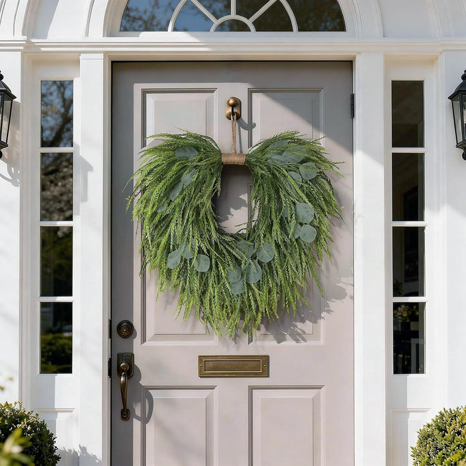 22" Artificial Eucalyptus & Saw Grass Wreath for Front Door Decor