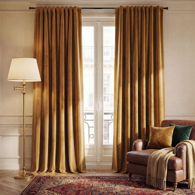 NICETOWN Gold Brown Velvet Curtains for Living Room, 2 Panels, W52 x L144