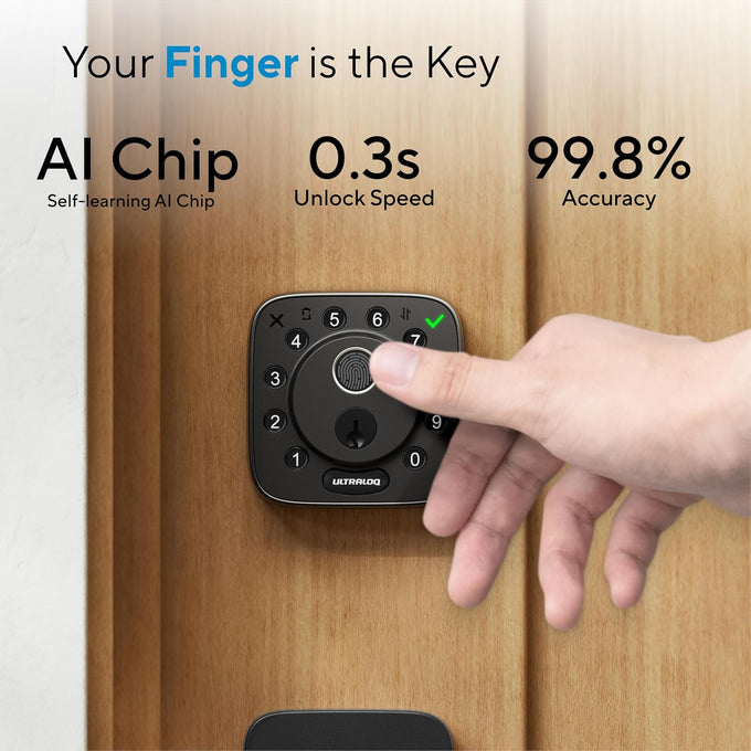 ULTRALOQ Bolt Fingerprint WiFi Smart Lock with Handle, Remote Access, Black