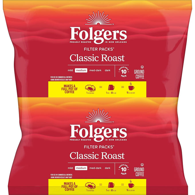 Folgers Classic Roast Medium Roast Ground Coffee, 40-1.05 Ounce Filter Packs