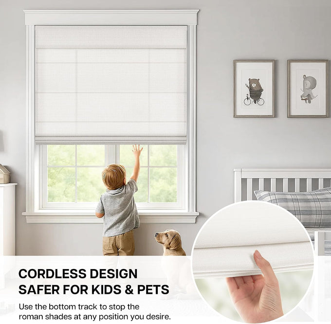 LazBlinds No Drill Roman Shades, Light Filtering, 46" W x 64" H, Off White