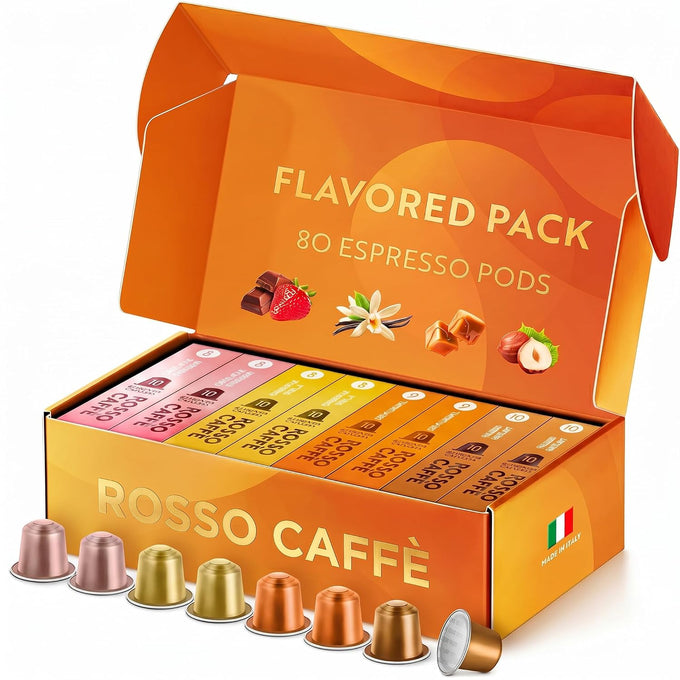 ROSSO CAFFÈ Espresso Pods for Nespresso Original Machines, Variety Pack 80