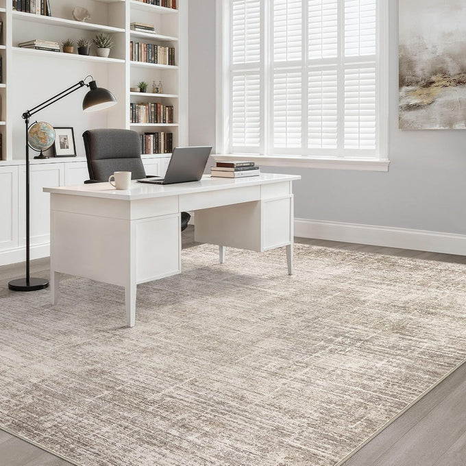LOONGRUG 8x10 Area Rugs Washable Neutral Modern Rug for Living Room Brown