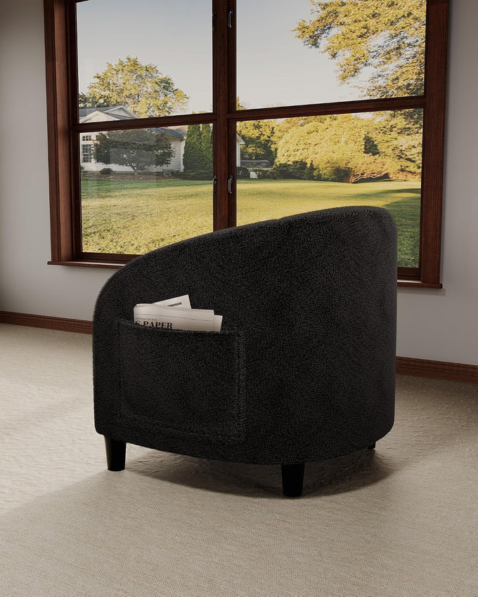 GarveeHome Accent Chair Living Room Chairs Barrel Boucle Chairs Comfy Armchairs for Bedroom Reading Room Reception Chairs(Black)