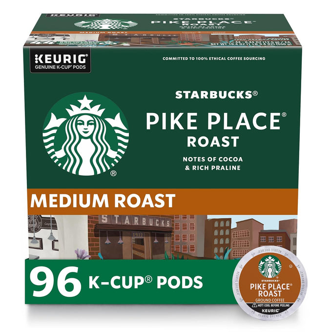 Starbucks K-Cup Coffee Pods, Medium Roast Hot or Iced Coffee, Pike Place Roast, 96 Keurig Pods ​