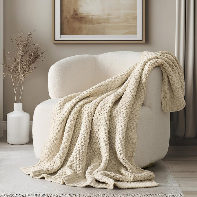 EVERGRACEHOME Chunky Chenille Knit Throw Blanket, 50 x 60, Olive Green