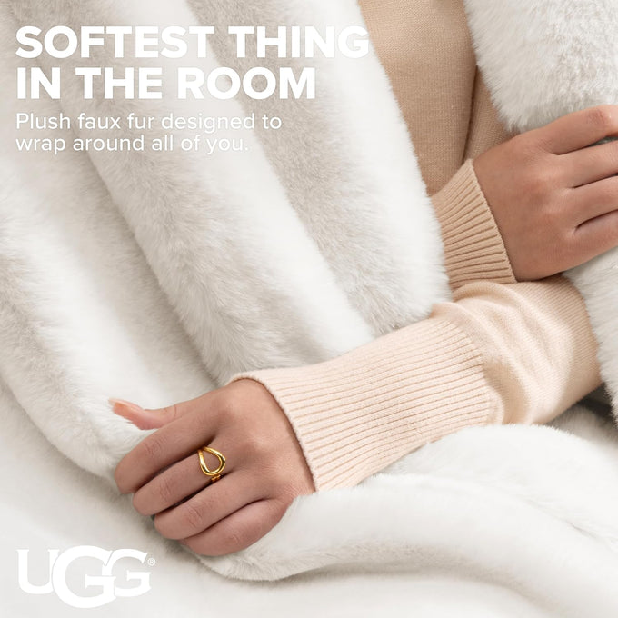 UGG Euphoria Throw Blanket, Plush Faux Fur Blanket, 50" x 70", White Snow