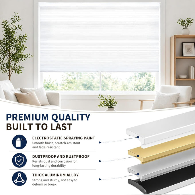No Tools No Drill Cordless Blackout Cellular Shades White, 34" W x 48" H