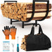 4FT Outdoor Firewood Rack, Wood Storage with 600D Waterproof Oxford Cover Heavy Duty 8 Legs Firewood Log Holder Indoor with Log Carrier, Gloves, and Kindling Hooks for Fireplace Patio Deck Wood Rack