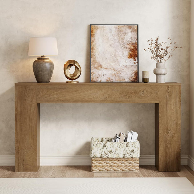 Epecoya 43-Inch Wood Console Table for Entryway, Light Oak Brown