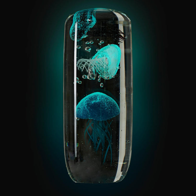 Leonardo Oceano 018685 Decorative Object Made of Transparent Glass, Handmade, Maritime Glass Decoration with Jellyfish Motif, Handmade, Unique, Glow in the Dark, Height: 19 cm