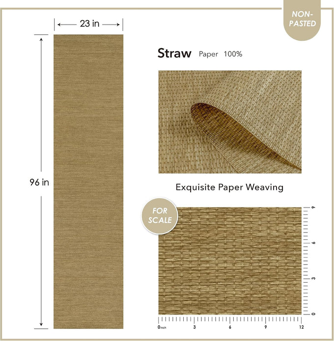 GoDear Design Faux Grasscloth Textured Wallpaper Cabinet Covers, Straw