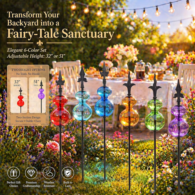 Tandefio 6 Pcs Colorful Blown Glass Garden Stakes Metal Yard Decoration