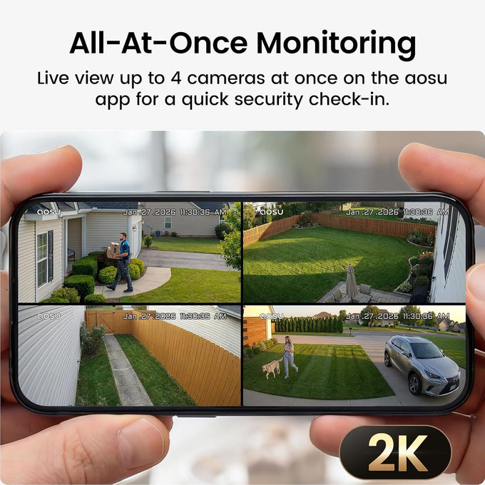 aosu 2K Solar Security Cameras Wireless Outdoor System, 4-Cam-Kit