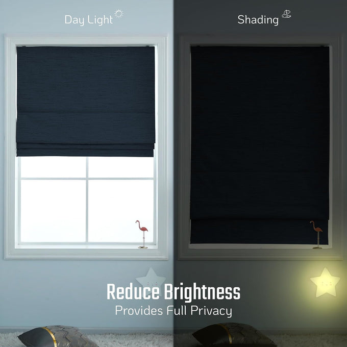Everyday Celebration Roman Shades for Windows, Cordless Room Darkening Roman Window Shades, Pull Down Window Treatment, Indoor Blinds & Shades with Woven Fabric 35" W X 64" H, (Indigo Blue)