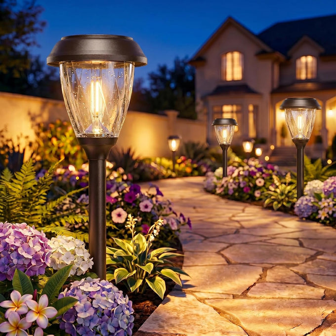XMCOSY+ Solar Pathway Lights Outdoor 6 Pack, 2 Lighting Solar Garden Lights