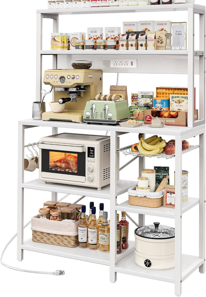 SUPERJARE Bakers Rack with Power Outlet, 35.4 Inches Coffee Bar with Basket