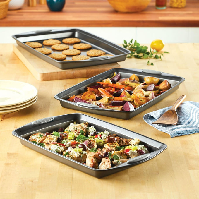 Rachael Ray Bakeware Nonstick Cookie Pan Set, Baking Pans Set, 3 Piece