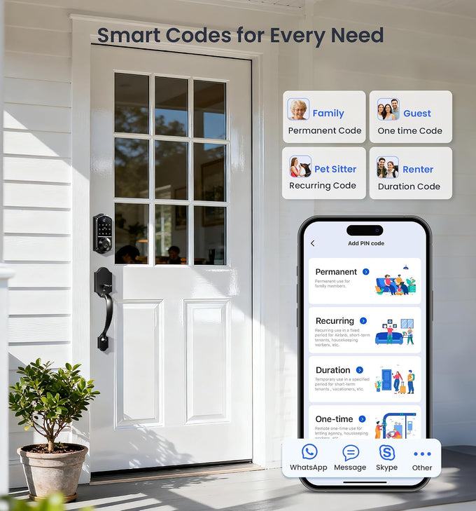 Veise VE017-H 8-in-1 Fingerprint Smart Front Door Lock Set, Matte Black