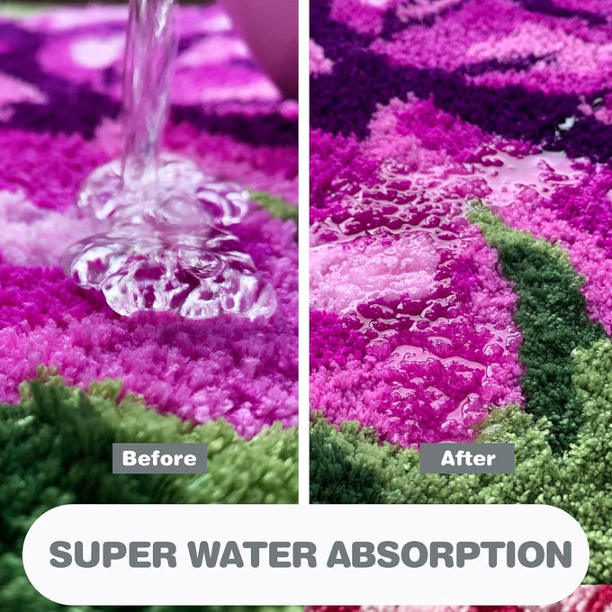 ABREEZE 4 Rose Rug Floor Runner Handmade Rug Purple Floral Mats Anti-Slip(Non-Slip) Modern Carpet Washable Floor Mats for Bedroom/Sofa/Bathroom (4 Roses Runner, Purple)