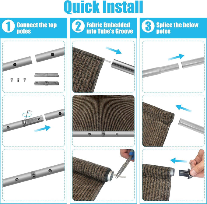 Amagenix Outdoor Roller Shades, 220GSM HDPE Exterior Cordless Patio Shades Roll Up Outdoor Blinds for Porch 8'(W) x 8'(H), Spliced of Two Sections, Mocha
