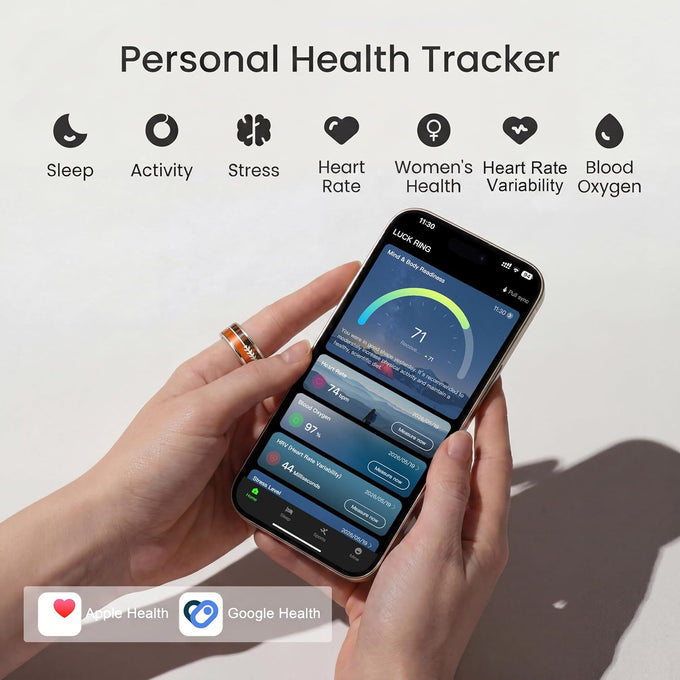 Smart Ring–Fitness&Health Tracker,Heart Rate,SpO2,Sleep,No Sub,IP68