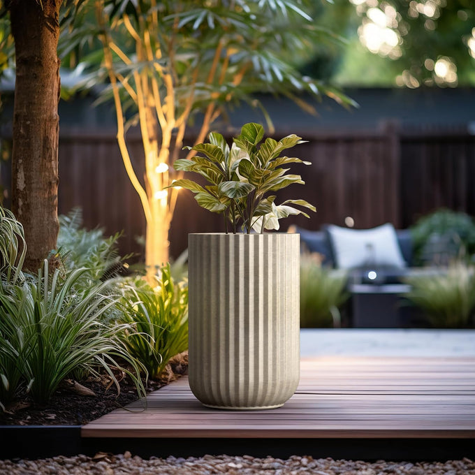 Kante Large Round Column Weathered Concrete Planter 21.7" Tall, Outdoor