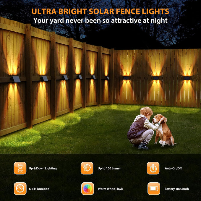 Solar Fence Lights Outdoor,5 Color Modes Up & Down Solar Wall Lights,12Pack