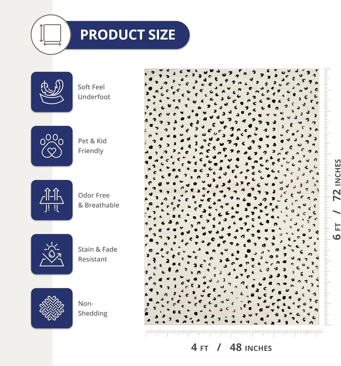 Abani Neutral Collection Cream Area Rug 4' x 6' for Living Room, Bedroom - Modern Design - Durable & Easy to Clean