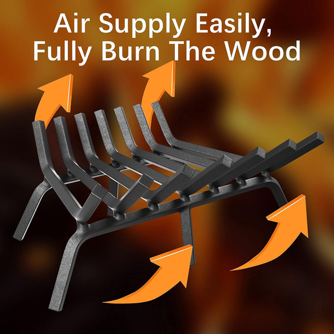 Mr IRONSTONE Fireplace Grate 21 inch Solid Steel Heavy Duty Fireplace Log Grates 3/4" Bar Grates Outdoor/Indoor Wrought Iron Burning Rack Holder
