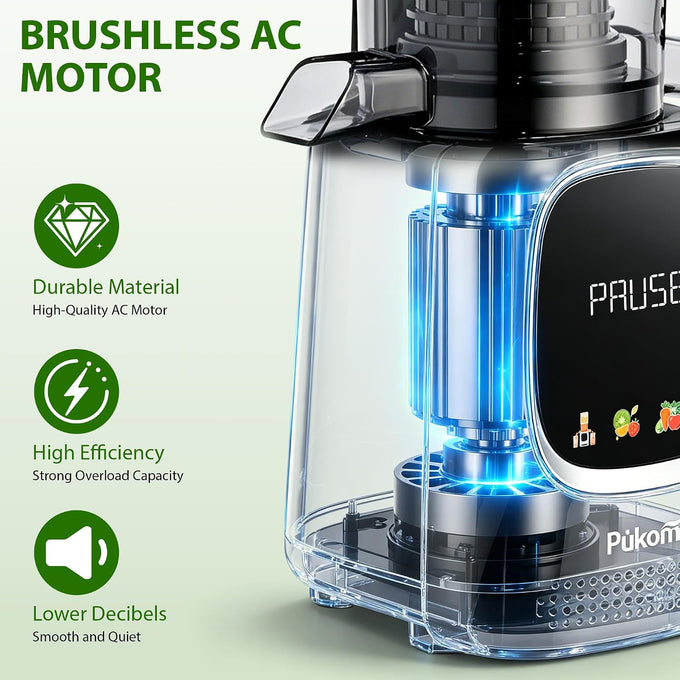 Pukomc Cold Press Juicer with Smart Display and Brushless Motor