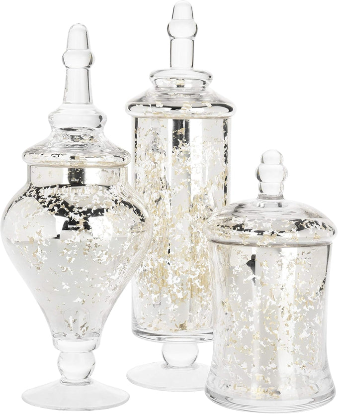 MyGift 3 Piece Clear Glass Apothecary Jars with Metallic Brass Tone Lids
