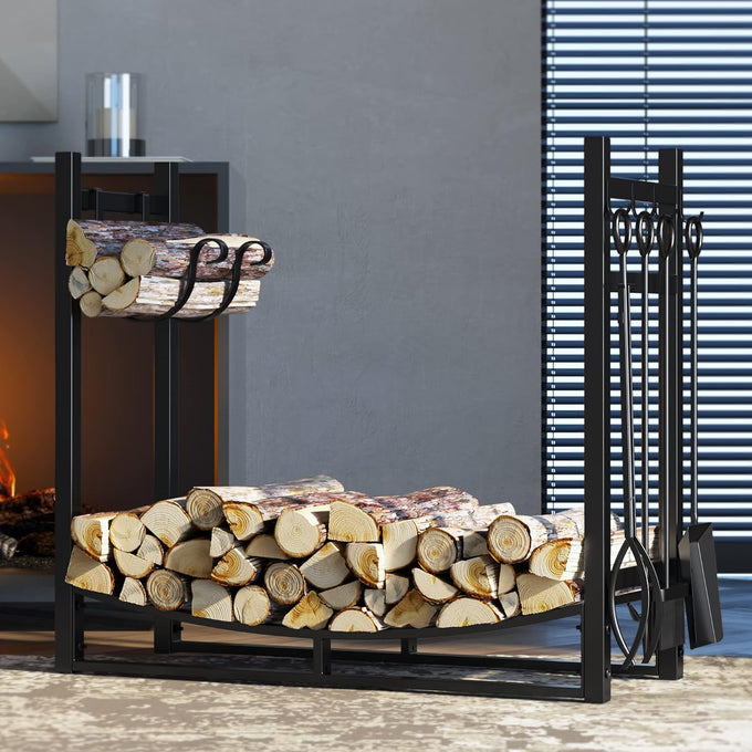 Fire Beauty Fireplace Log Rack 34 Inch Wood Storage Holder with 4 Tools