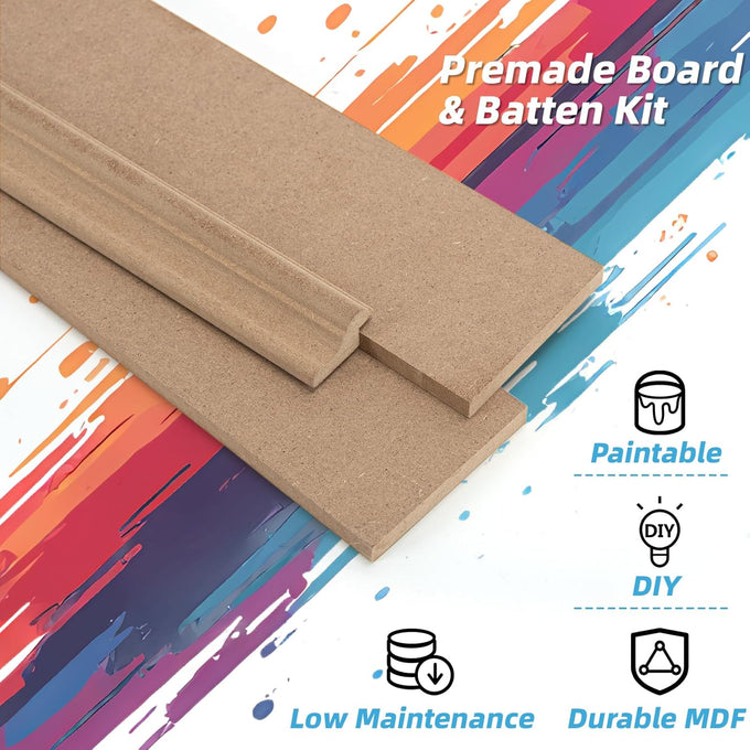Art3d MDF Premade Paintable Board and Batten Wainscoting Kit, 189 x 54 in