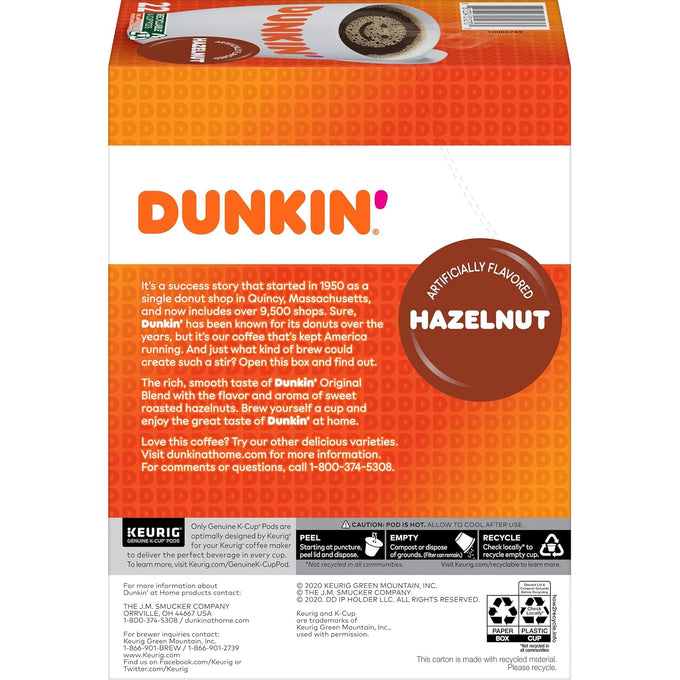 Dunkin’ Hazelnut Artificially Flavored Coffee, Keurig K-Cup Pods, 88 Count